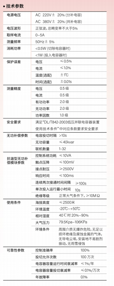 抗諧無功補償模塊技術參數